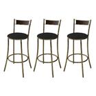 Kit 3 Banquetas Em Aço Ouro Envelhecido Assento Preto Pequim