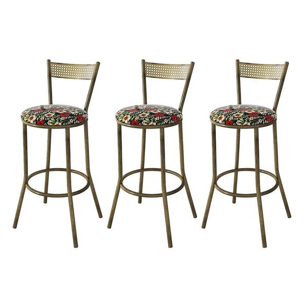 Kit 3 Banquetas Em Aço Sofia Floral Hibisco Vermelho - Cor: V