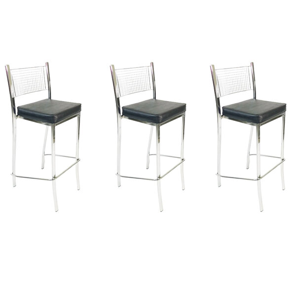 Kit 3 Banquetas Empilhável Cozinha Cromada Alta Assento Preto