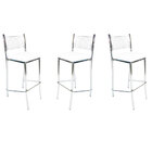 Kit 3 Banquetas Empilhável Cromada Altura 65cm Assento Branco