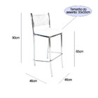 Kit 3 Banquetas Empilhável Cromada Altura 65cm Assento Branco