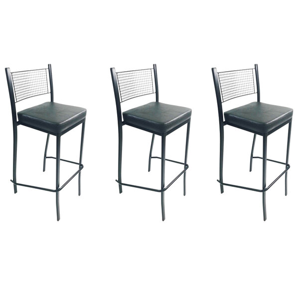 Kit 3 Banquetas Empilhável Preta Alta Assento Preto - Poltron