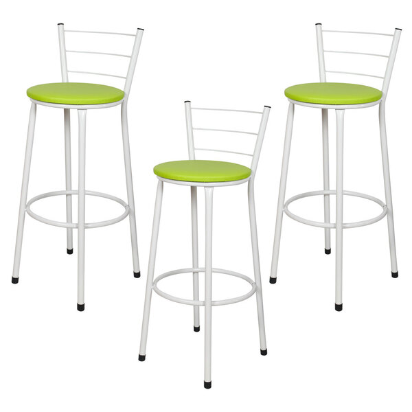 Kit 3 Banquetas Epoxi Branco Assento Verde