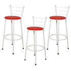 Kit 3 Banquetas Epoxi Branco Assento Vermelho