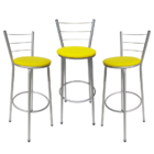 Kit 3 Banquetas Epoxi Cinza  Assento Amarelo