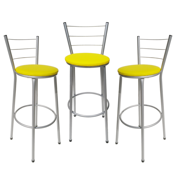Kit 3 Banquetas Epoxi Cinza  Assento Amarelo