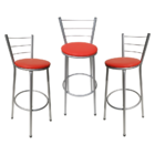 Kit 3 Banquetas Epoxi Cinza Assento Vermelho