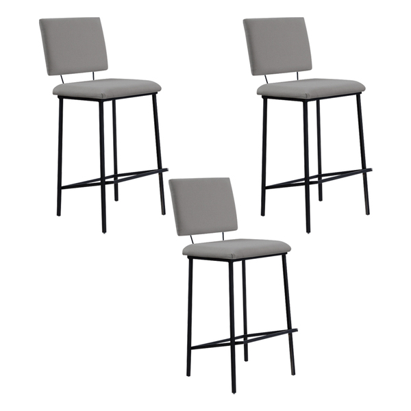 Kit 3 Banquetas Fixa Decorativa Base De Aço Marcius Linho Cin