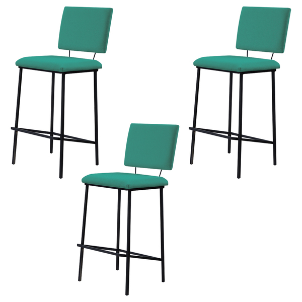 Kit 3 Banquetas Fixa Decorativa Base De Aço Marcius Linho Ver