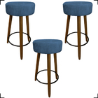 Kit 3 Banquetas Kyra Alta Para Balcão Suede Azul Marinho Pé C