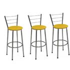 Kit 3 Banquetas Média Cromada Com Encosto Assento Amarelo