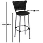 Kit 3 Banquetas Médias Prata Com Encosto Junco Preto Assento