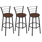 Kit 3 Banquetas Médias Preta Com Encosto Assento Marrom