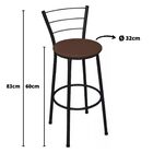 Kit 3 Banquetas Médias Preta Com Encosto Assento Marrom