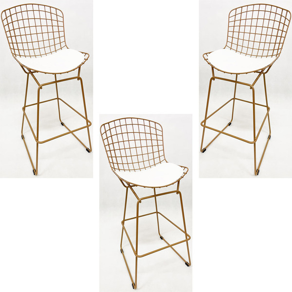 Kit 3 Banquetas Para Cozinha Média Bertoia Cor Dourado Fosco