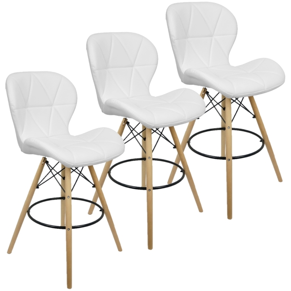 Kit 3 Banquetas Slim Eiffel Wood Estofada - Branco - Sala Coz