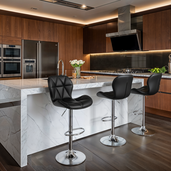 Kit 3 Banquetas Slim Estofada Giratória C/ Regulagem - Preto