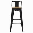 Kit 3 Banquetas Tolix Iron Industrial Preta Assento Madeira