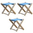 Kit 3 Banquinho De Madeira Banqueta Pescador - Azul Claro