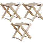 Kit 3 Banquinho De Madeira Banqueta Pescador - Bege