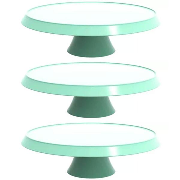 Kit 3 Bases Porta Bolos Verde Menta 30cm Com Pé Bubble Suport