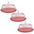 Kit 3 Boleiras Com Cúpula 30cm Torta Doces Crippa Vermelho Tr