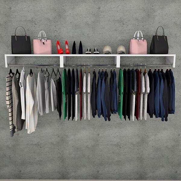 Kit 3 Cabideiros De Parede Arara Para Roupas Com Prateleira O