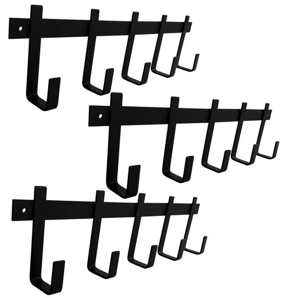Kit 3 Cabideiros De Parede Com 5 Ganchos Em Aço Preto Para Pe