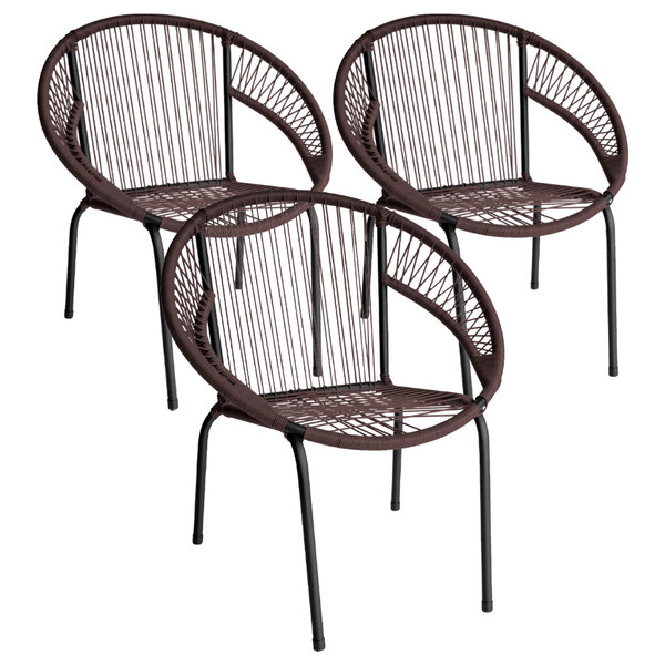 Kit 3 Cadeira De Área Eclipse Tramado Fibra Sintética E Aço