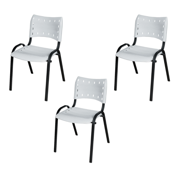 Kit 3 Cadeira Iso Tubo Oblongo Aço Industrial Empilhavel - Br