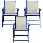 Kit 3 Cadeira Praia Dobrável Madeira Black-branco