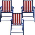 Kit 3 Cadeira Praia Dobrável Madeira Black-list Vermelho/bran