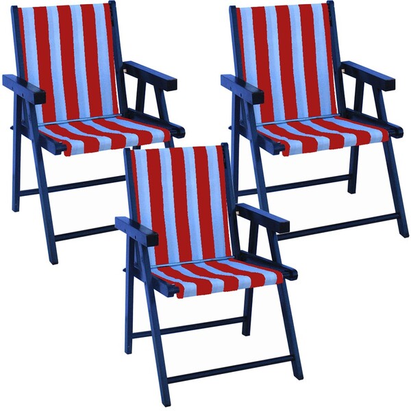Kit 3 Cadeira Praia Dobrável Madeira Black-list Vermelho/bran