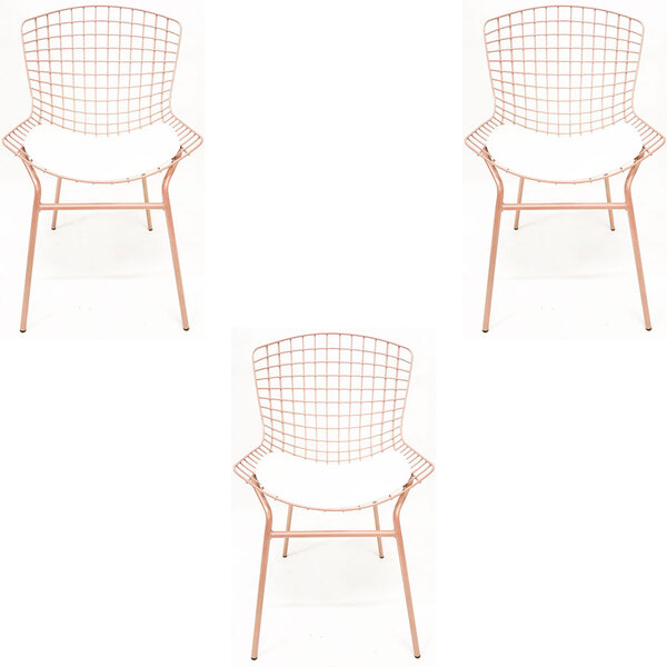 Kit 3 Cadeiras Bertóia Cor Rosé Fosco Assento Branco Tubular