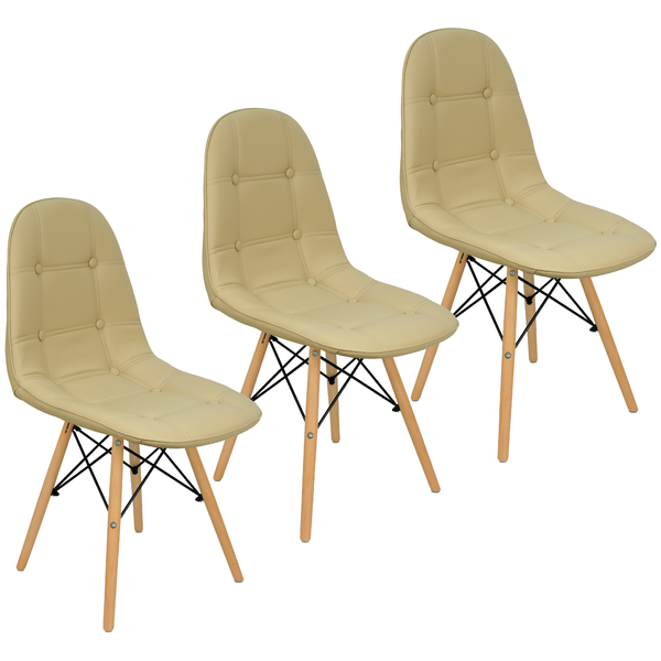 Kit 3 Cadeiras Charles Eames Botonê Eiffel Wood Estofada Cour