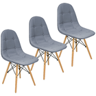 Kit 3 Cadeiras Charles Eames Botonê Eiffel Wood Estofada Cour