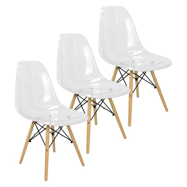 Kit 3 Cadeiras Charles Eames Cristal Eiffel Wood Designer Tra
