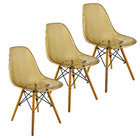 Kit 3 Cadeiras Charles Eames Cristal Eiffel Wood Designer Tra