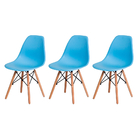 Kit 3 Cadeiras Charles Eames Eiffel Azul Claro Base Madeira S