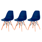 Kit 3 Cadeiras Charles Eames Eiffel Azul Marinho Base Madeira