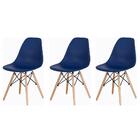 Kit 3 Cadeiras Charles Eames Eiffel Azul Marinho Base Madeira