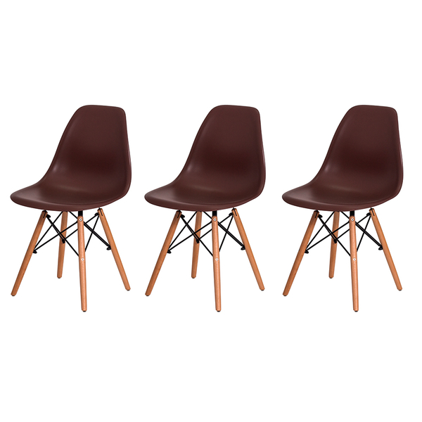 Kit 3 Cadeiras Charles Eames Eiffel Marrom Base Madeira Sala
