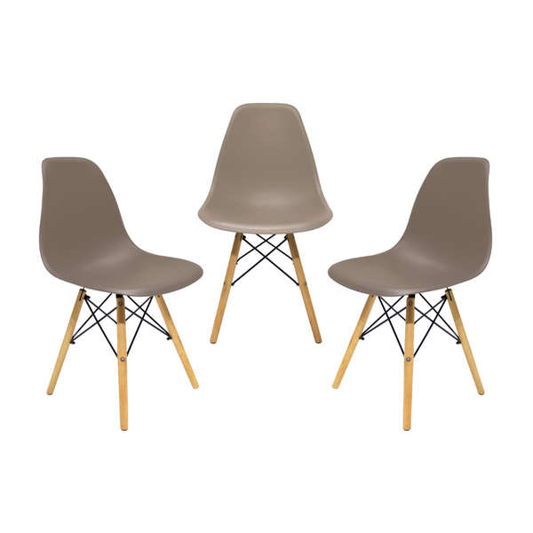 Kit 3 Cadeiras Charles Eames Eiffel Nude Base Madeira