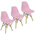 Kit 3 Cadeiras Charles Eames Eiffel Wood Design - Rosa