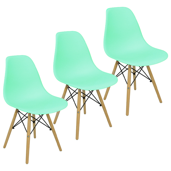 Kit 3 Cadeiras Charles Eames Eiffel Wood Design - Verde Claro
