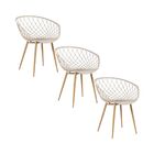 Kit 3 Cadeiras Clarice Nest Wood Com Apoio De Braço - Bege