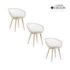 Kit 3 Cadeiras Clarice Nest Wood Com Apoio De Braço - Bege