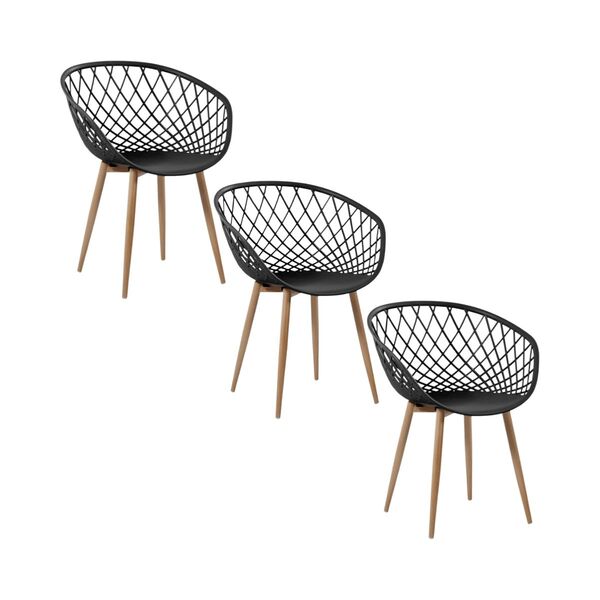 Kit 3 Cadeiras Clarice Nest Wood Com Apoio De Braço - Preto