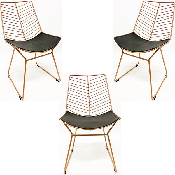 Kit 3 Cadeiras Cozinha Bertoia Retrô Cor Rosé Fosco Assento P