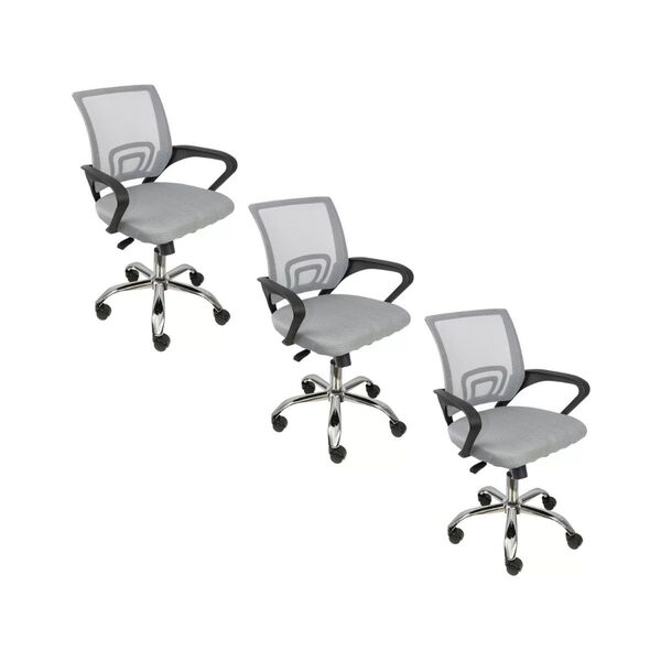 Kit 3 Cadeiras De Escritório Begonia Mesh Ergonômico Cinza